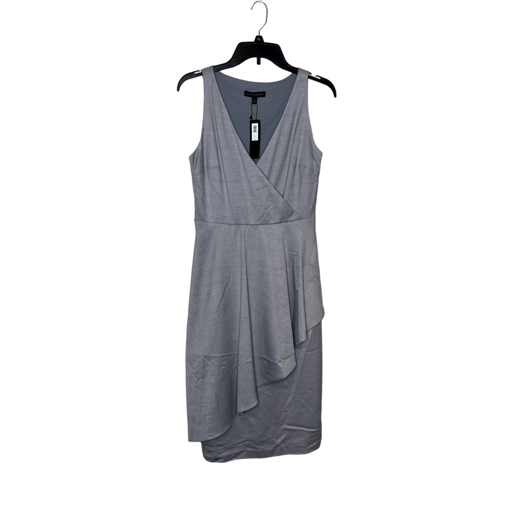Banana Republic Women Dress V-neck Wool Blend Wrap-Effect Midi Gray Size 2 NWT